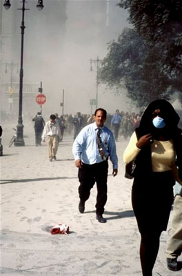 The air was thick with dust; many citizens used masks to protect their lungs