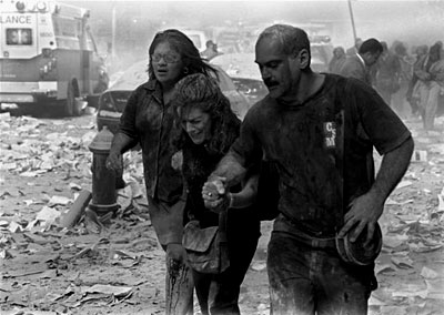 Injured and distraght citizens leave Ground Zero