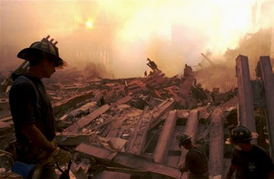 Hero rescue workers look for survivors at Ground Zero