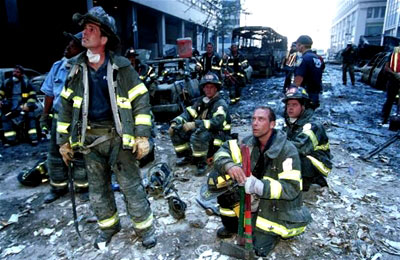 Firefighter heroes take a break at Ground Zero